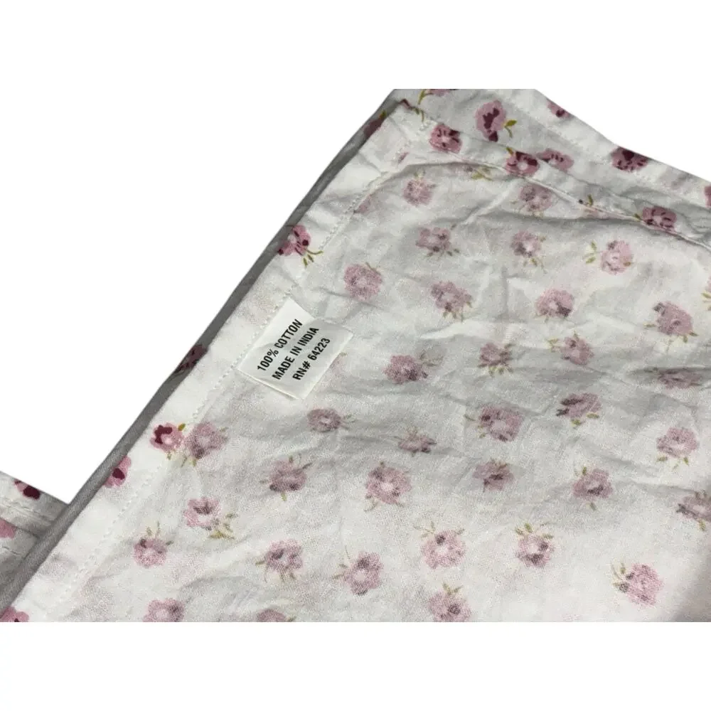 Pair of Vintage Cotton Block Print Valances Short Curtains India Floral Purple